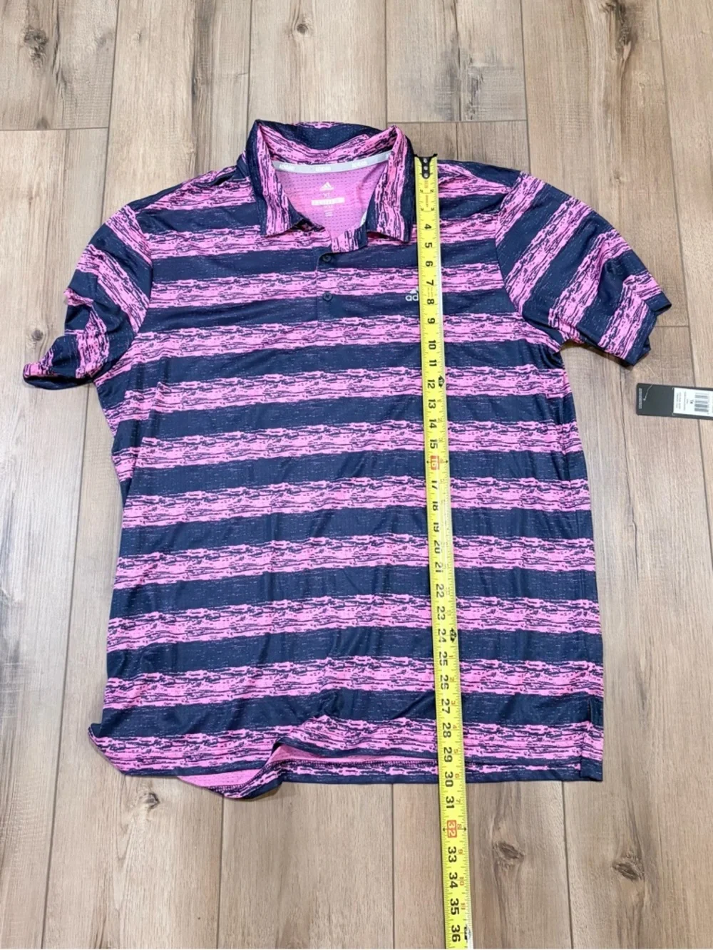 Adidas Golfcore Polo XL Pink Navy Striped Performance Athleisure Shirt Preppy
